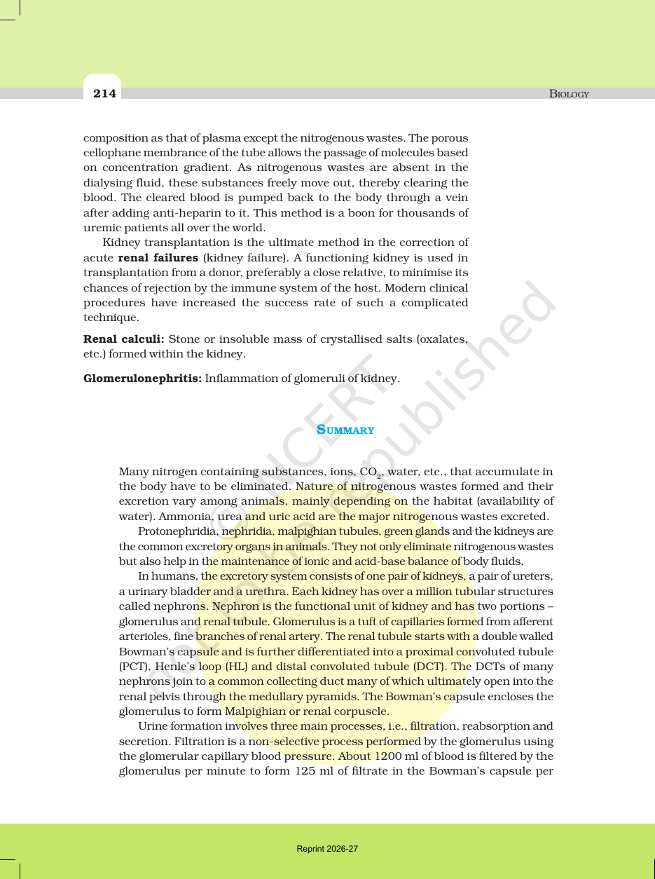 Page 10 of Excretory Products and their Elimination