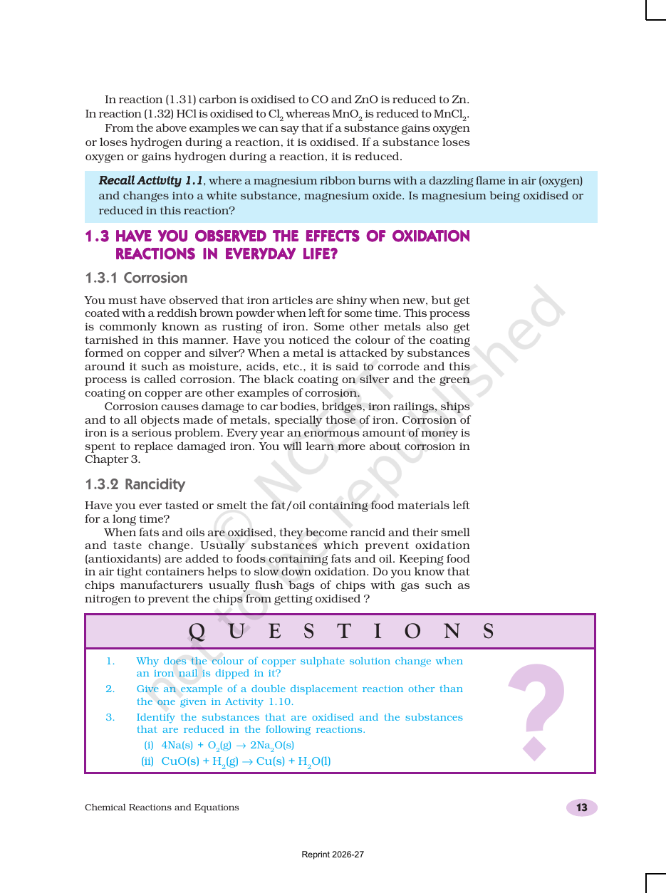 Page 13 of Chemical Reactions and Equations