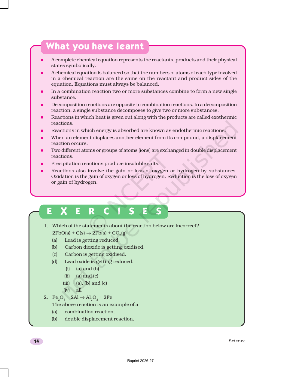 Page 14 of Chemical Reactions and Equations