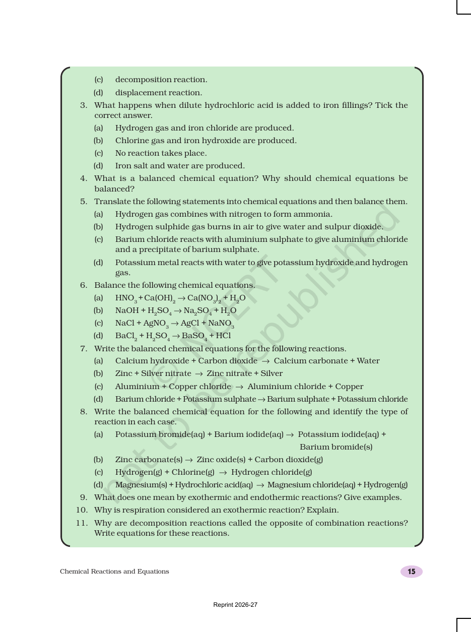 Page 15 of Chemical Reactions and Equations