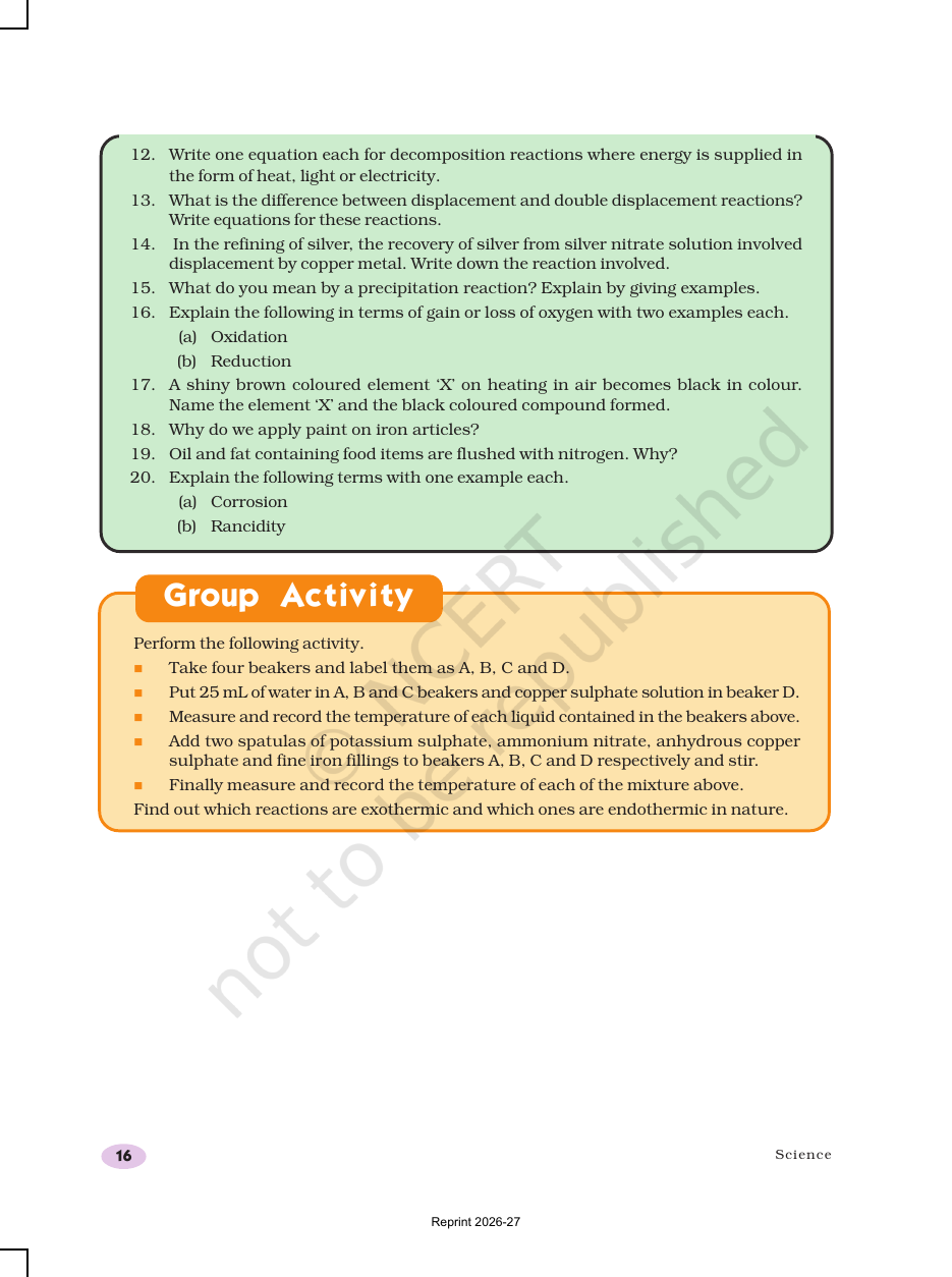 Page 16 of Chemical Reactions and Equations