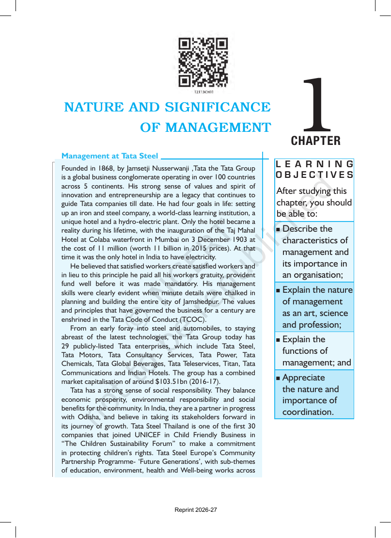 Page 1 of Nature and Significance of Management