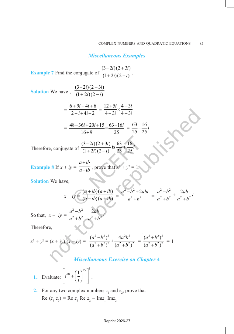 Page 10 of Complex Numbers and Quadratic Equations